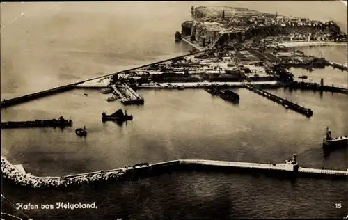 Ak Nordseeinsel Helgoland, Totalansicht, Hafen, Fliegeraufnahme