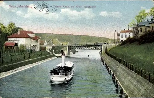 Ak Neu Babelsberg Potsdam, Teltow Kanal bei Klein-Glienicke, Schiff
