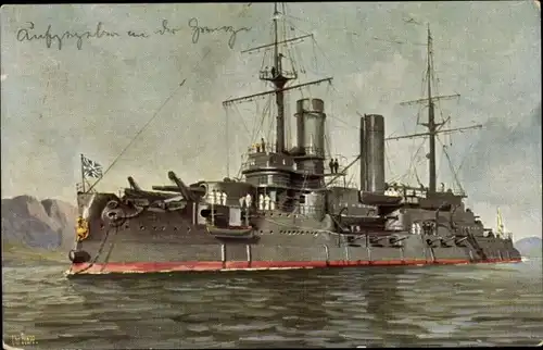 Künstler Ak Rave, Chr., Marine Galerie 213, Russisches Kriegsschiff, Sslawa, Linienschiff, 1903