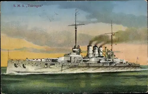 Ak Deutsches Kriegsschiff, SMS Thüringen, Großlinienschiff, Kaiserliche Marine
