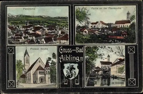 Ak Bad Aibling in Oberbayern, Panorama, Pfarrkirche, Protestantische Kirche, Glonnbach