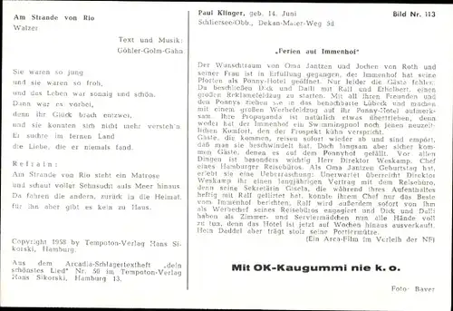Sammelbild Schauspieler Paul Klinger, Portrait, Ferien auf Immenhof