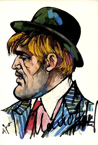 Ak Schauspieler Mario Adorf, Portrait, Autogramm, Karikatur