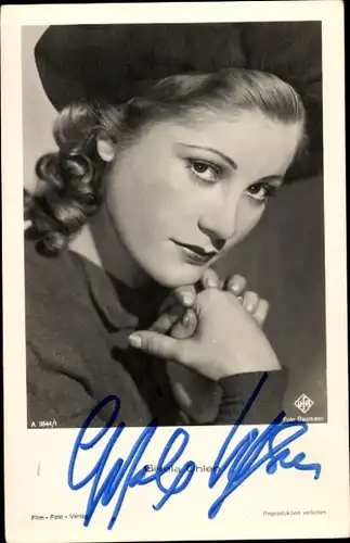 Ak Schauspielerin Gisela Uhlen, Portrait, Autogramm, Hut