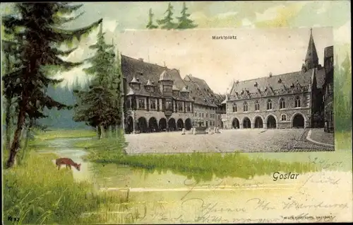 Litho Goslar am Harz, Marktplatz