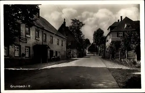 Ak Grumbach Jöhstadt im Erzgebirge, Straßenpartie, Restaurant zur heiteren Laune