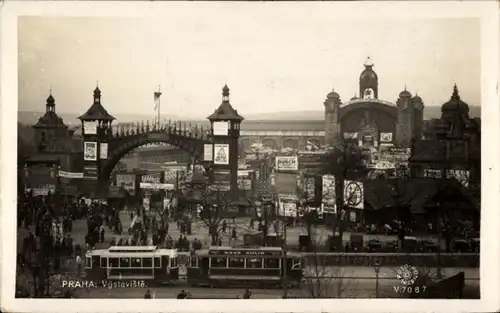 Ak Praha Prag Tschechien, Ausstellungsgelände, Straßenbahn