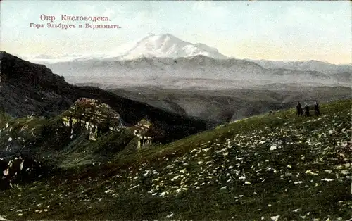 Ak Russland, Berg Elbrus, Blumenwiese, Haus