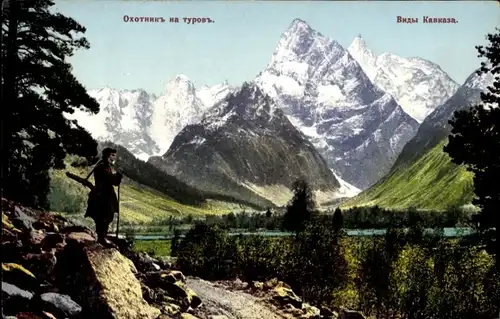 Ak Russland, Ansichten des Kaukasus, Jagd in den Bergen