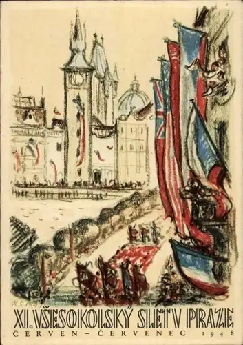 Ak Praha Prag Tschechien, Zdravi XI. Vsesokolsky Slet