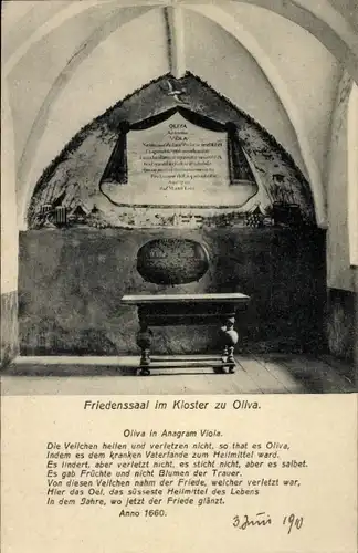 Ak Oliva Gdańsk Danzig, Friedenssaal im Kloster
