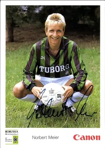 Autogrammkarte Fußball, Norbert Meier, Borussia Mönchengladbach, Autogramm