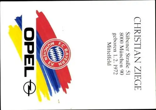 Autogrammkarte Fußball, Christian Ziege, Bayern München, Autogramm