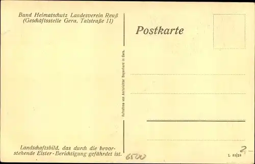 Ak Gera in Thüringen, Partie an der Elster, Bund Heimatschutz Landesverein Reuß