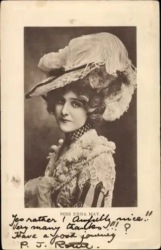 Ak Schauspielerin Miss Edna May, Portrait