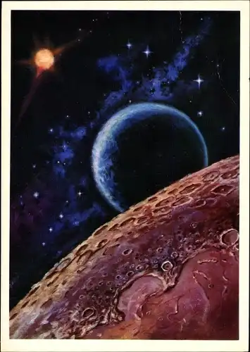 Künstler Ak Leonov, A., Hinter dem Mond, Erde, Sonne, Sowjetunion