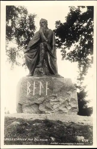Ak Balholm Norwegen, Belestatuen, Statue, Runeninschrift