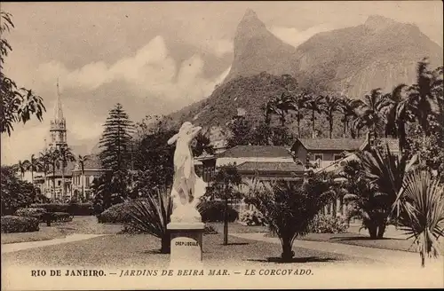 Ak Rio de Janeiro Brasilien, Beira Mar Gardens, Corcovado