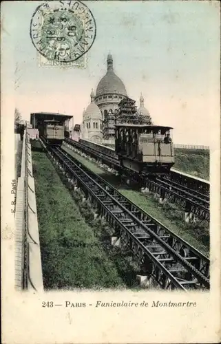 Ak Paris XVIII. Montmartre, Basilika Sacré-Coeur, Standseilbahn