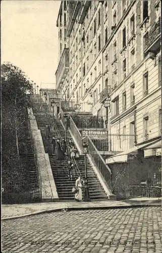 Ak Paris XVIII., Treppenhaus der Rue Muller, Restaurant, Treppe