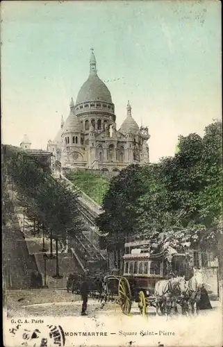 Ak Paris XVIII. Montmartre, Square Saint Pierre, Basilika Sacre Coeur