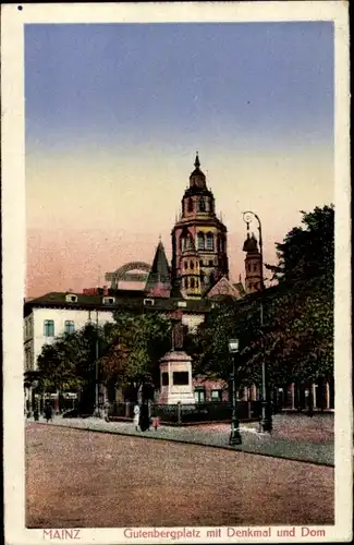 Ak Mainz am Rhein, Gutenbergplatz mit Denkmal, Dom