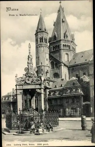 Ak Mainz am Rhein, Dom, Marktbrunnen