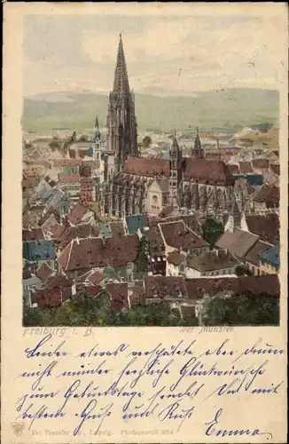 Ak Freiburg im Breisgau, Münster, Blick über die Dächer