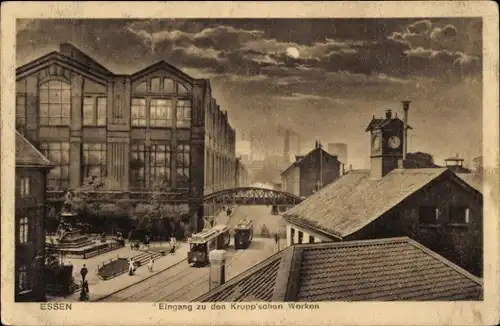Ak Essen im Ruhrgebiet, Kruppsche Werke, Eingang, Nachtansicht