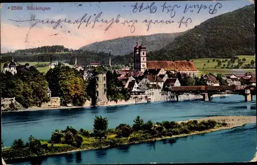 Ak Bad Säckingen am Hochrhein, Panorama, Kirche, Brücke