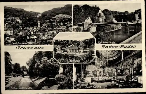 Ak Baden Baden am Schwarzwald, Ortsansicht, Kurhaus, Gönneranlage, Lichtentaler-Allee, Casino