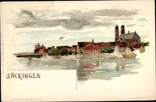 Künstler Litho Voellmy,F., Bad Säckingen, Gesamtansicht der Stadt