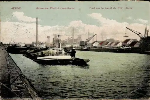 Ak Herne im Ruhrgebiet Westfalen, Hafen, Rhein-Herne-Kanal, Schiff