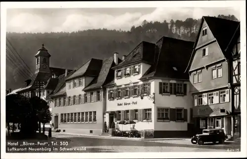 Ak Neuenbürg an der Enz Schwarzwald, Hotel Bären Post, parkendes Auto, Straßenpartie