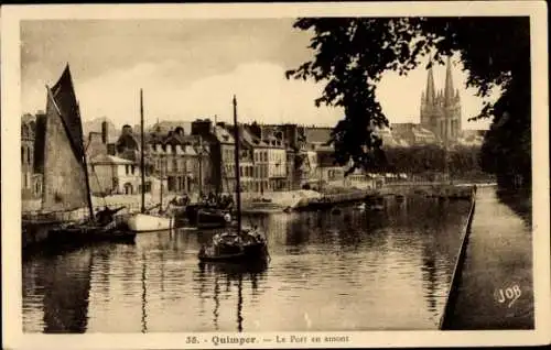 Ak Quimper Finistère, Der Hafen flussaufwärts