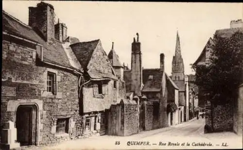 Ak Quimper Finistère, Rue Royale und die Kathedrale