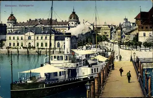 Ak Konstanz am Bodensee, Hafenpartie, Schiffe