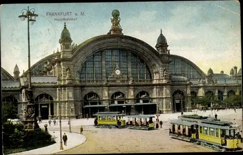 Ak Frankfurt am Main, Hauptbahnhof, Straßenbahnen