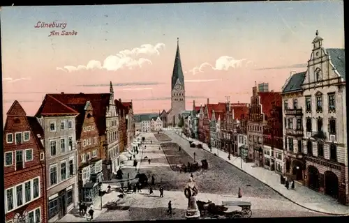 Ak Lüneburg in Niedersachsen, Am Sande, Marktplatz, Geschäfte, Kirche