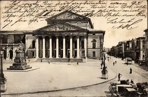 Ak München Bayern, Max Josephplatz mit Kgl. Hoftheater u. Max II. Monument