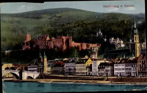 Ak Heidelberg am Neckar, Teilansicht, Schloss