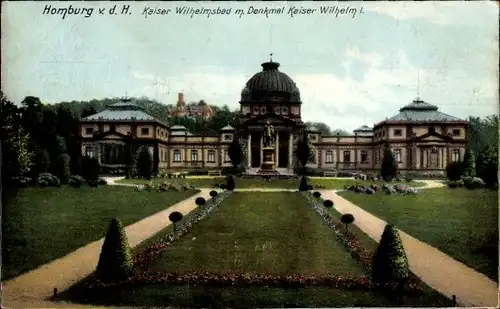 Ak Bad Homburg vor der Höhe Hessen, Kaiser Wilhelmsbad, Denkmal Kaiser Wilhelm I.