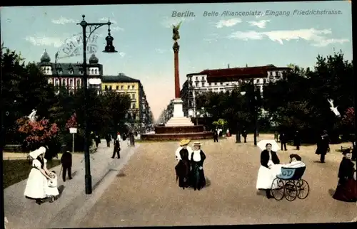 Ak Berlin Kreuzberg, Belle Alliance Platz, Eingang Friedrichstraße, Passanten