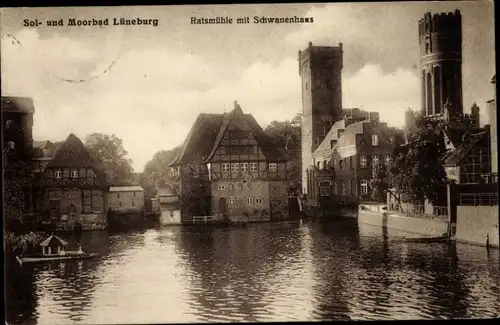 Ak Lüneburg in Niedersachsen, Sol- und Moorbad, Ratsmühle, Schwanenhaus