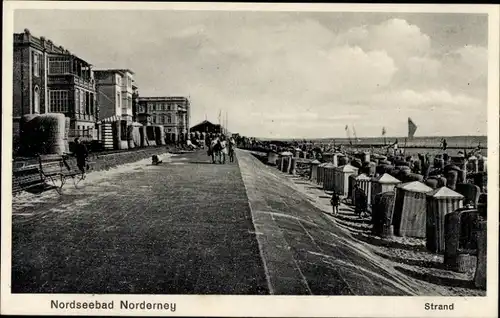 Ak Nordseebad Norderney Ostfriesland, Strand, Promenade, Strandkörbe