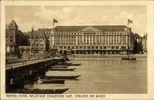 Ak Koblenz am Rhein, Grand Hotel Belle-Vue Coblenzer Hof, Boote