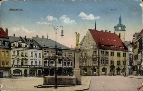 Ak Mittweida in Sachsen, Markt, Kirchturm