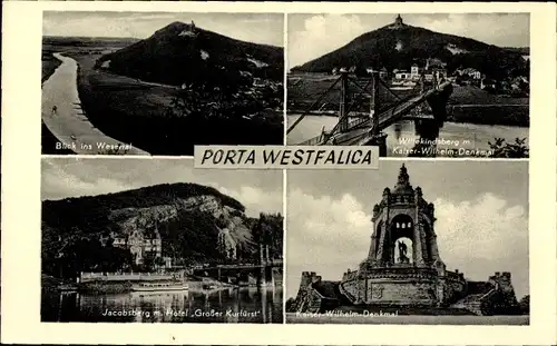 Ak Porta Westfalica an der Weser, Kaiser-Wilhelm-Denkmal, Jacobsberg, Hotel Großer Kurfürst