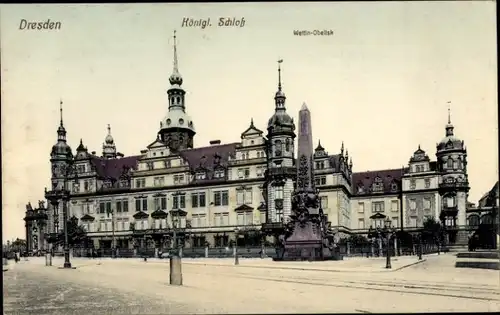 Ak Dresden Altstadt, Königliches Schloss, Wettin-Obelisk