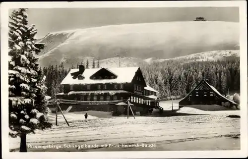 Ak Karpacz Krummhübel Riesengebirge Schlesien, Schlingelbaude mit Prinz Heinrich Baude